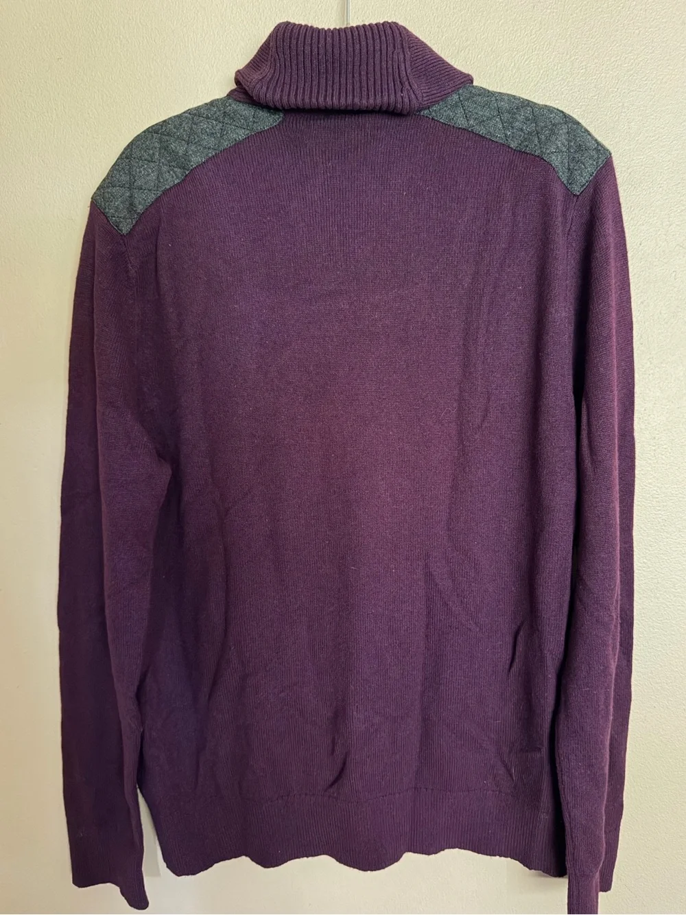 Banana Republic Men’s XL Merino Wool Shawl Collar Sweater Burgundy Shoulder Patc